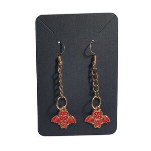 Red Bat Chain Dangle Earrings Halloween Goth Novelty Lightweight Hooks Vampire